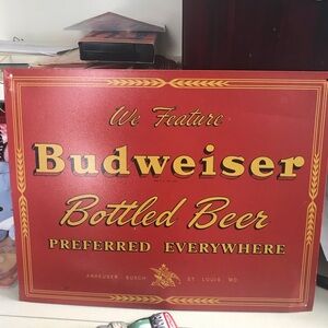 2004 Budweiser Bottled Beer Vintage Sign - Red & Gold